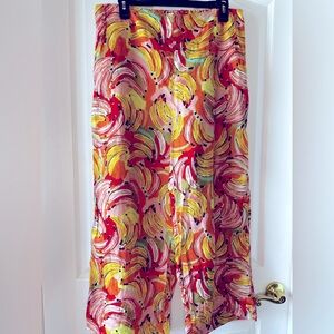 Foil 100% Linen Yellow  And Orange Banana Print Tropical Pants Size 10